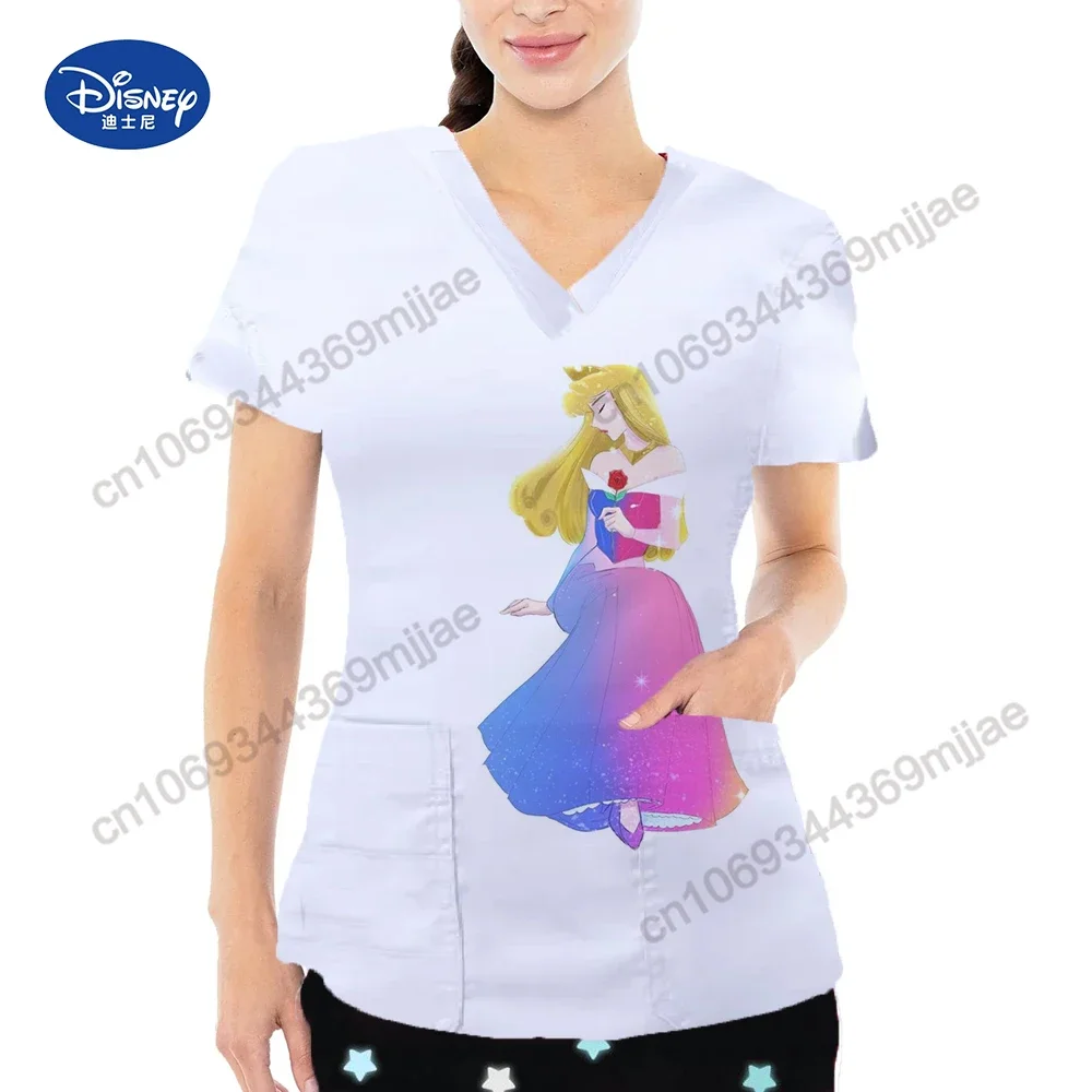 New Cartoon Women's T-shirts Pocket Women's Tops V-neck Short Sleeves T-shirts