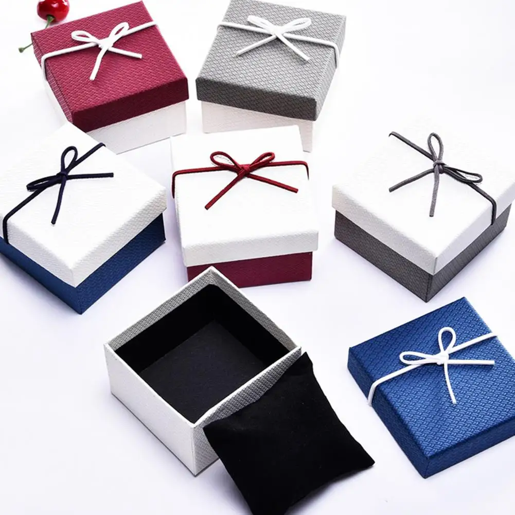 

Gift Box with Cushion Jewelry Gift Box Rectangle Gift Box with Ribbon Bow Portable Jewelry Packaging with Lid Valentine's Day
