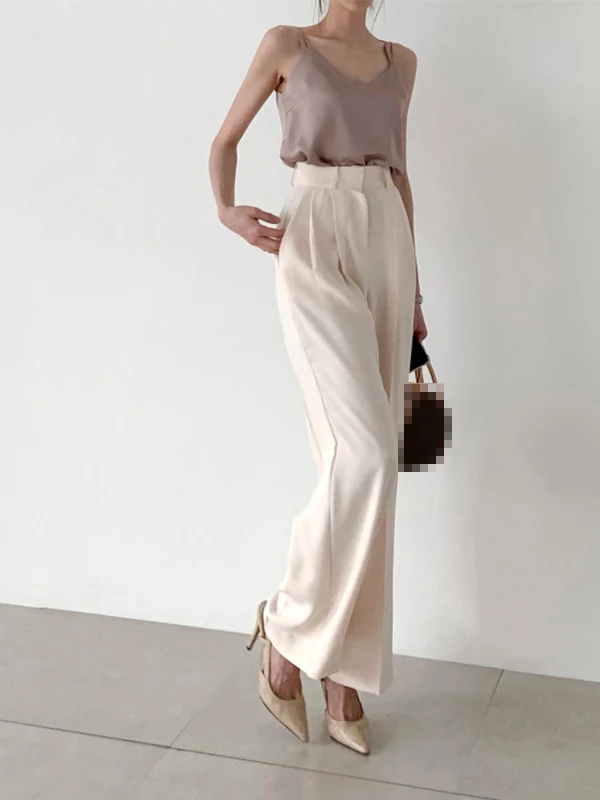 High Waist Straight Leg Pants Draped Wide Leg Trousers Korean Style Fashionable Loose Fit Long Pants Women's Suit Pants