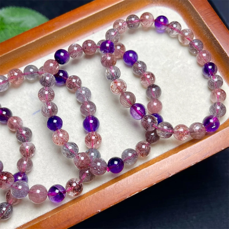 Natural Super Seven Quartz Bracelet Reiki Healing Fengshui Stone Fashion Jewelry For Women Holiday Gift 1PCS 7/8MM