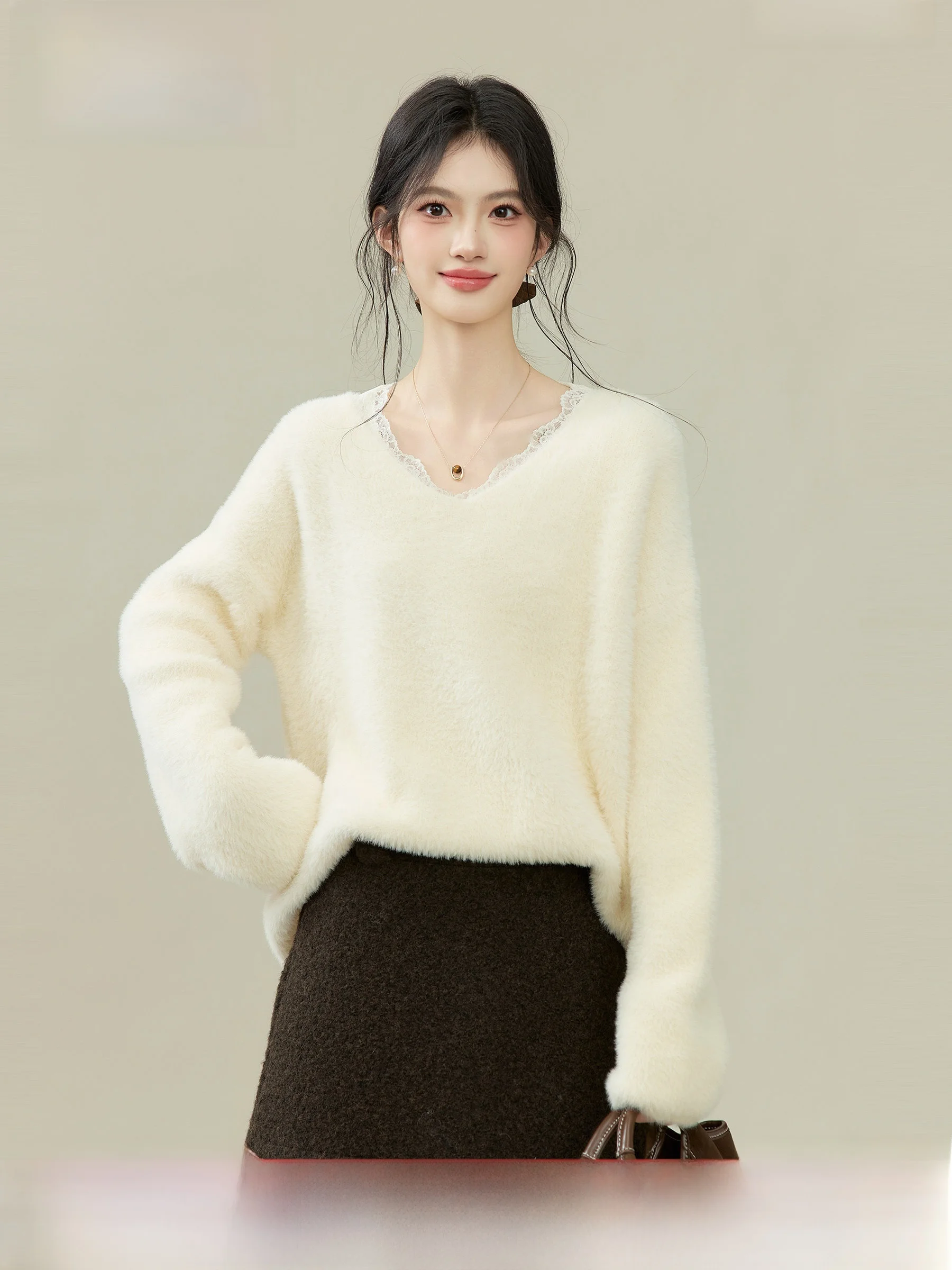 

Soft Cozy Long Sve Knitted Sweater for Women Ce Photo oot Casual Loose Fit Warm Non-Irritating Elastic Anti-Static