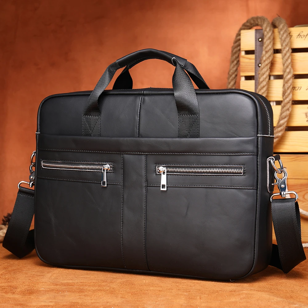 

Genuine Leather Briefcase Business 15.6 Inch Laptop Bag Inserted Suitcase Handbag Men Soft Sided Leather Briefcase