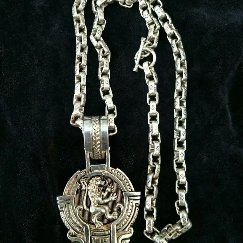 Exquisite S925 Tibetan Silver Ethnic Style Lion Necklace Pendant Fashion Jewelry  Men and Women Amulet Birthday Party Gifts