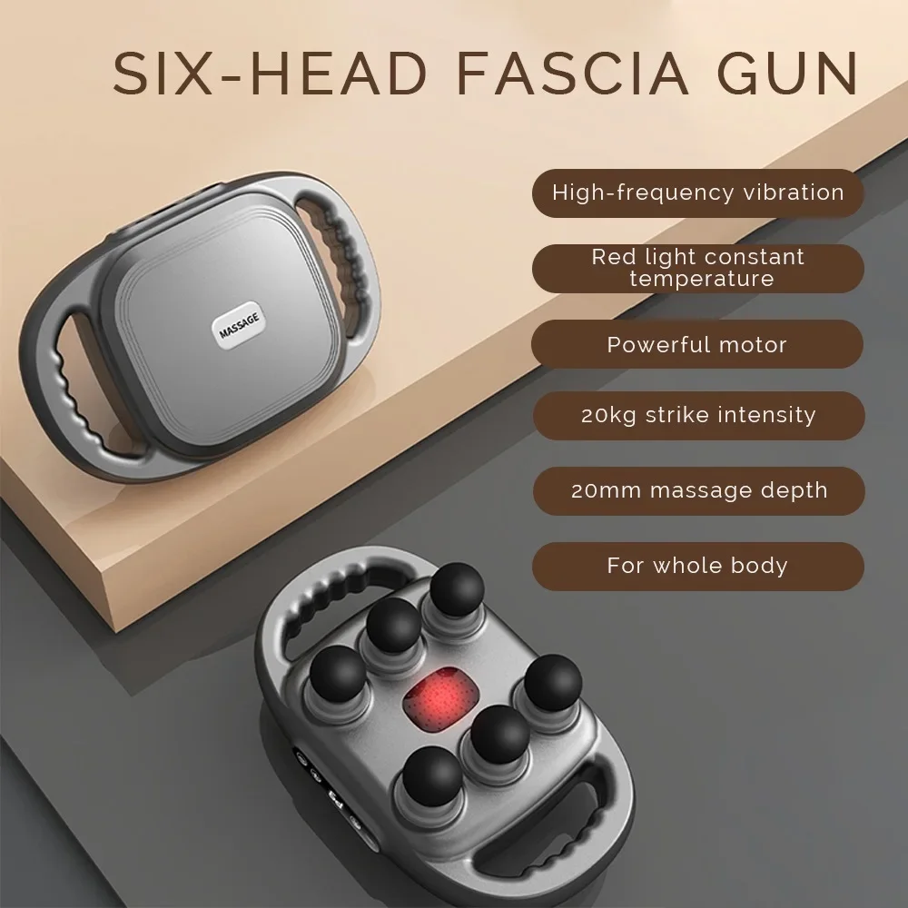 Fascia Gun,Six-Head Fascia Gun Muscle Massager Body Relax Wireless Waist Back Masajeador Deep High Frequency Fitness Massage