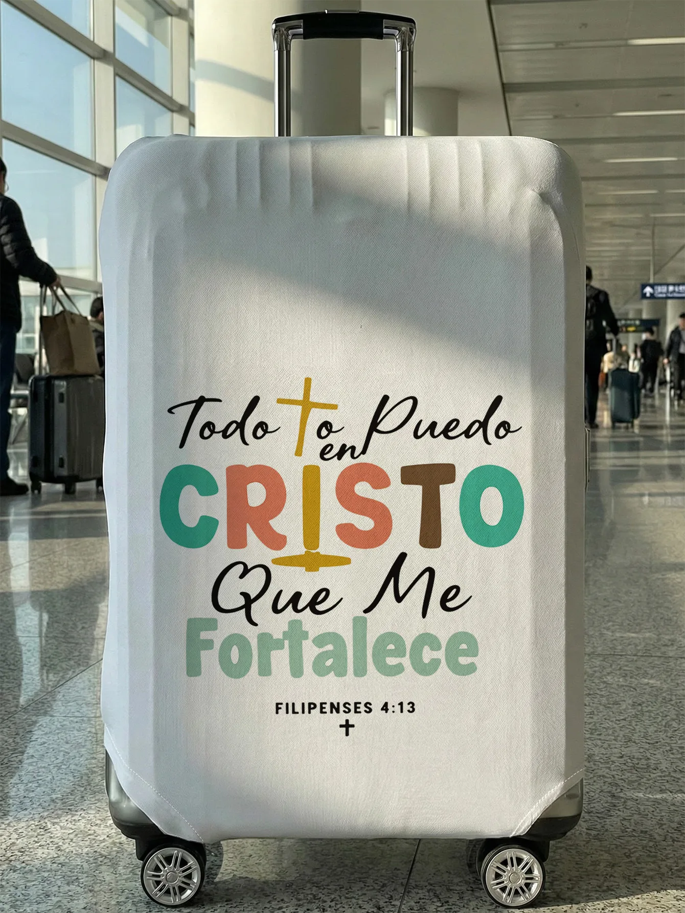 

Spanish Bible Verse Cross Print Luggage Cover, Suitable for 18-32 Inch Luggage Cover, Luggage Handle Glove, Travel Accessories