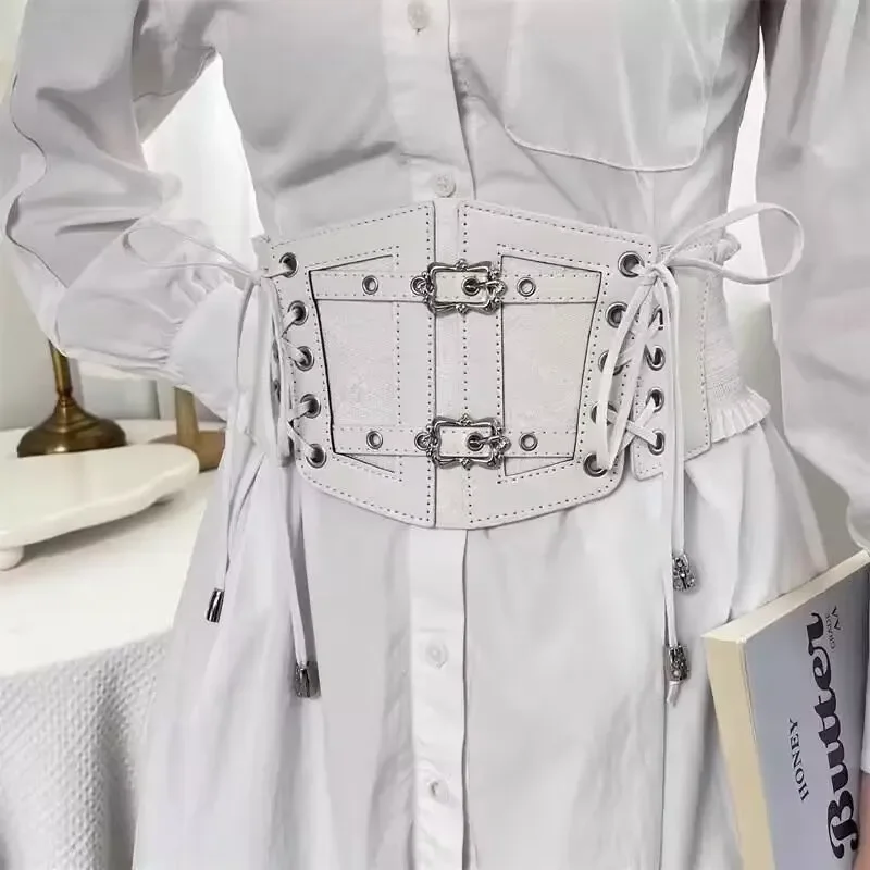 Retro-Korsettgürtel für Damen, Dornschließe, elastische Spitze und Gothic-Stil, Kummerbunds, Krawattenseil, Gothic-Punk, für Frauen am Hemd, Kleidergürtel