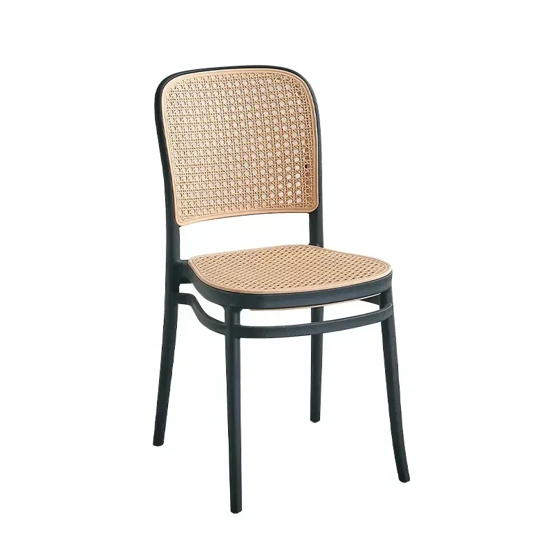 

Free Sample Stackable Modern Colored Restaurant Furniture Chairs High Back Cafe Rattan Plastic Dining Chairs practical