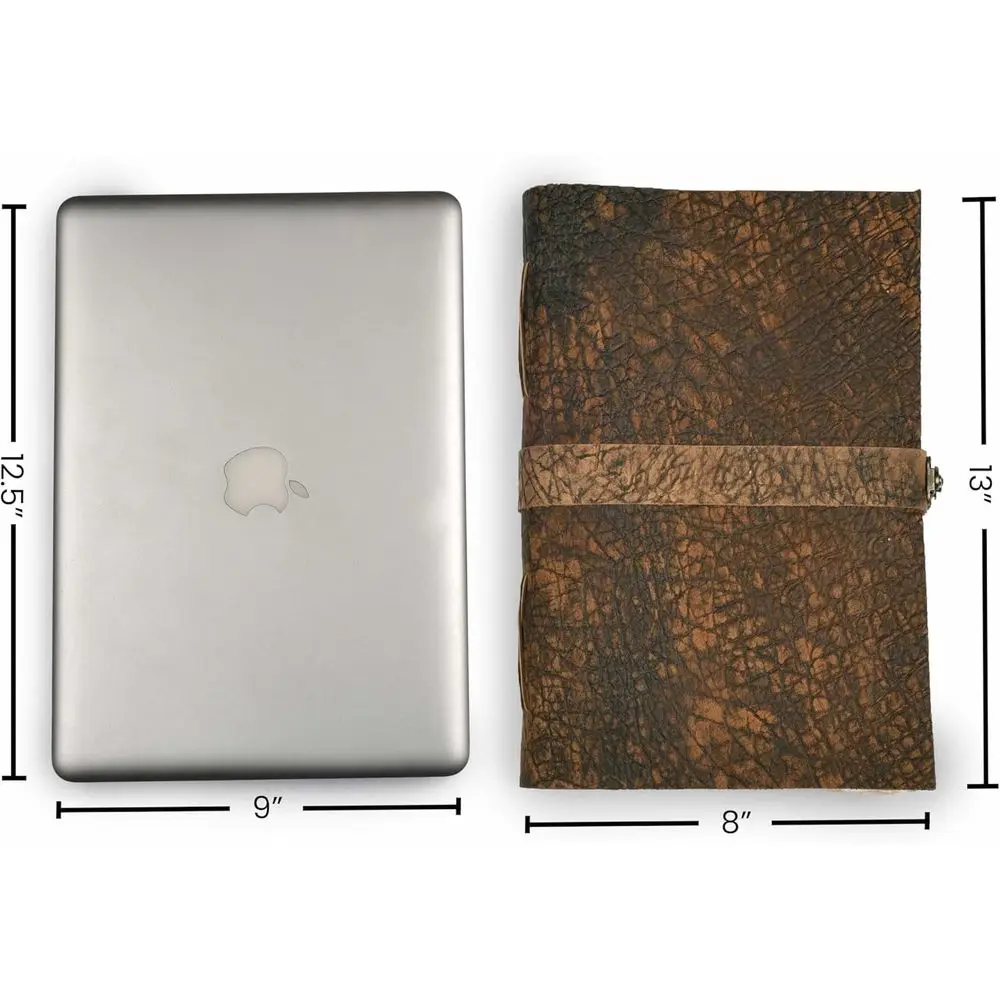 ヴィンテージ手作り日記帳（鍵付き） - A4サイズ、水彩紙の縁、アートや執筆に最適な200ページ