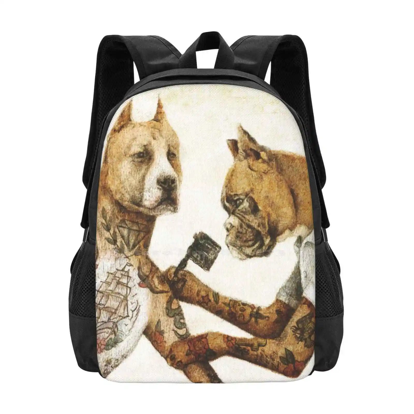 The Tattooist Hot Sale Schoolbag Backpack Fashion Bags Pitbull Wild Animals Retro Old Portrait Old Picture Dog Pets Boxer