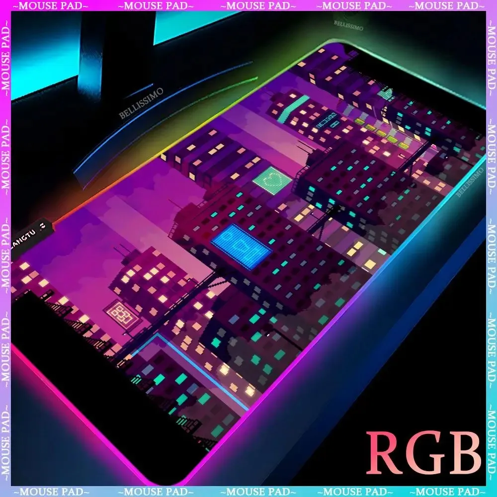 Mouse pad RGB city night mouse pads neon rubber luminous table pad game accessories keyboard pad LED light mouse mats table pad