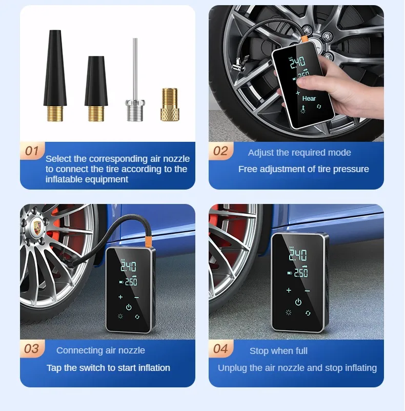 Drahtlose Luftpumpe 150psi Touchscreen Tragbare Elektrische Reifen Inflator Für Auto Fahrrad Motorrad Mini Luft Kompressor Injektor – Detail 21