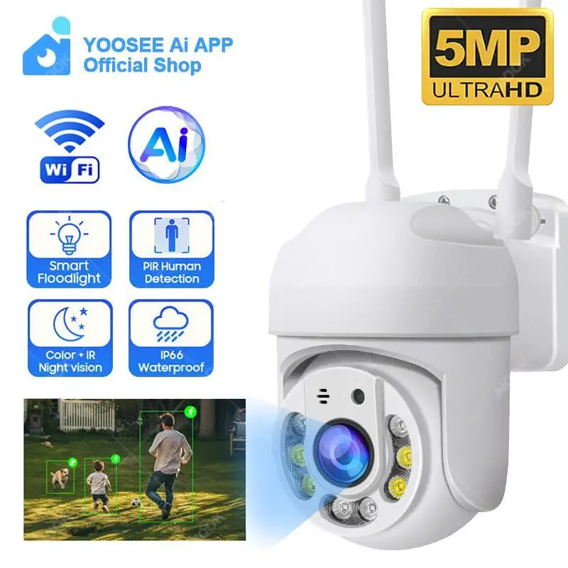 

YOOSEE Ai APP Outdoor Security Camera HD 5MP WIFI Camera Waterproof Full Color Night Vision Two-Way Intercom Remote Viewing CCTV