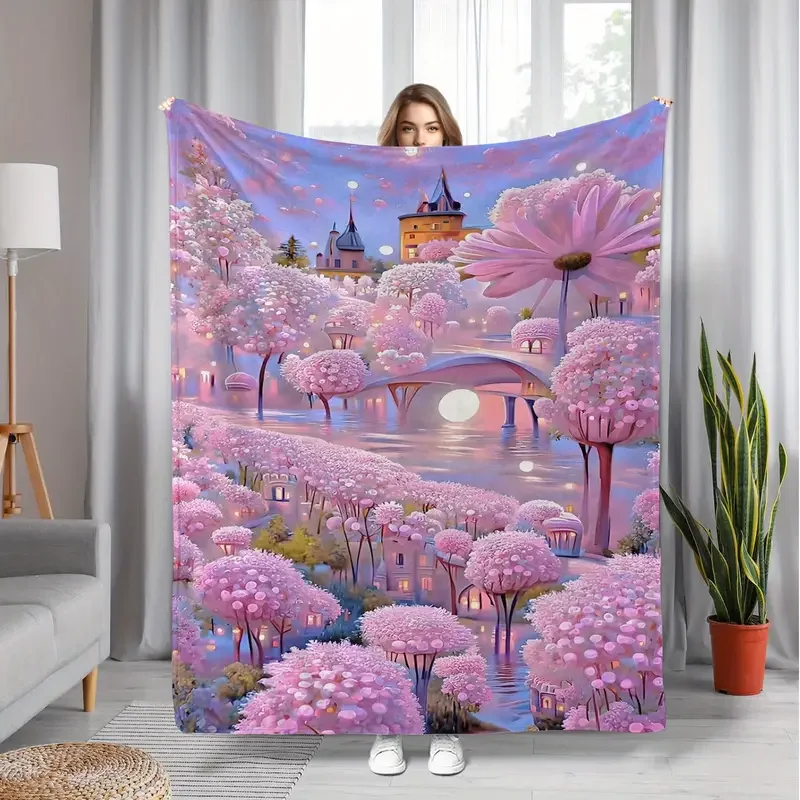 魅惑的なガーデンピンクフランネルブランケット - 暖かく居心地の良い - ベッド、自宅、キャンプ、ソファ、旅行、ハロウィーン、クリスマスに最適