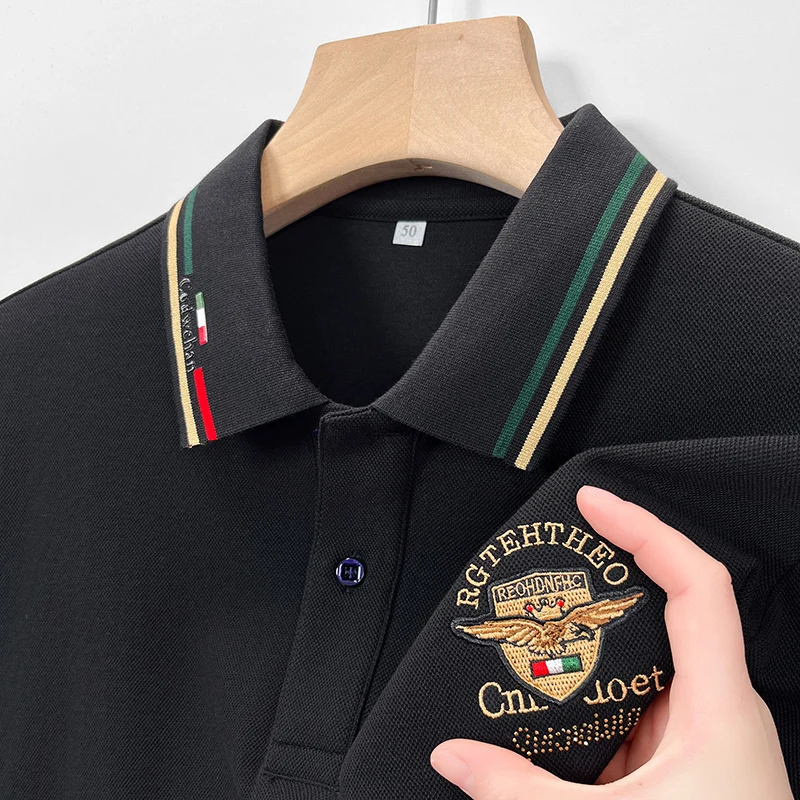 Luxury brand men's long sleeved polo shirt exquisite embroidery spring and autumn style 100% cotton comfortable casual T-shirt