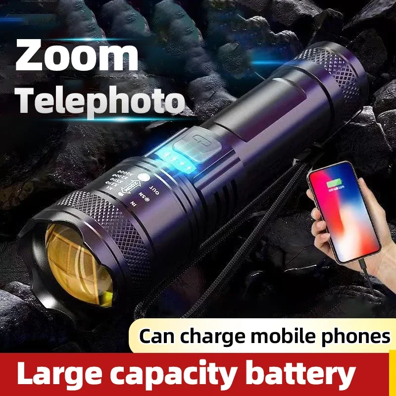 Ultra Bright  High Power Torch Light USB Rechargeable LED Flashlight Portable Tactical Lantern Outdoor Strong Light Lantern