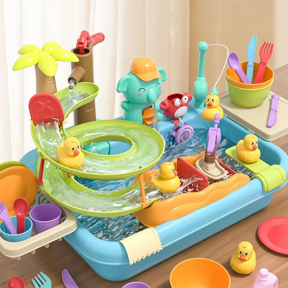 Educational Water Play Toy for Children Kids Kitchen Sink Toy Set with Water Slide Track Magnetic Fishing for Toddlers for Kids