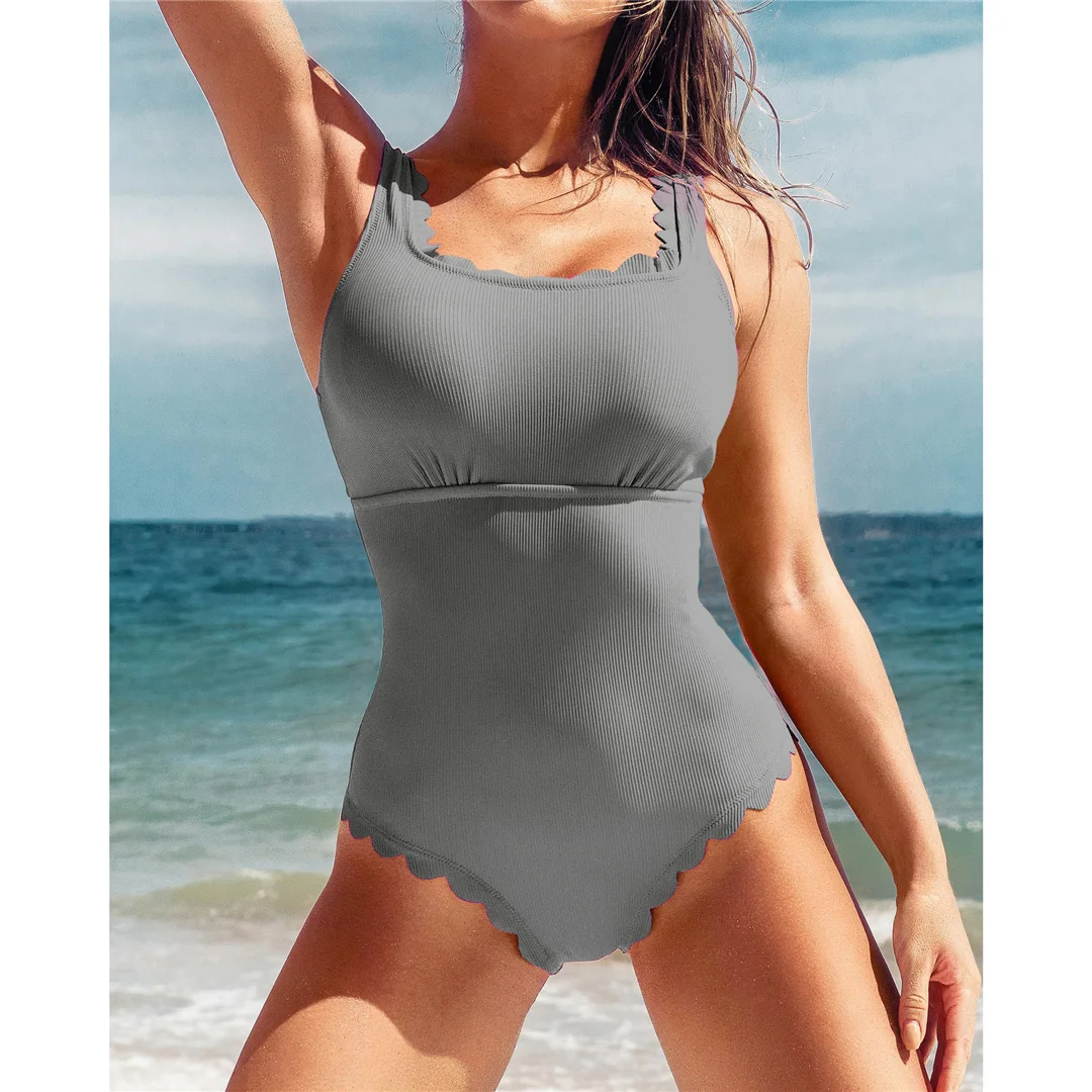 S - XXL, 11 Farben, gerippter, geraffter Damen-Badeanzug, einteiliger Badeanzug, rückenfreier, hoch geschnittener Badeanzug, Badebekleidung, Modell V7097. – Detail 19