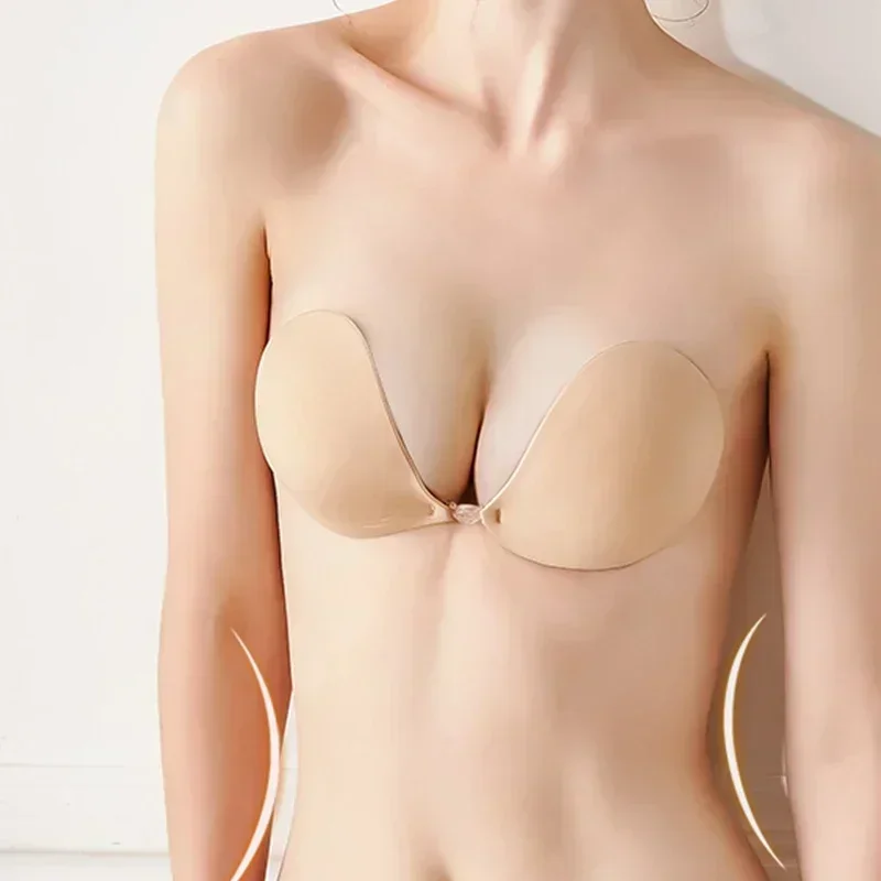 Women Sexy Bra Invisible Front Buckle Silicone Chest Stickers Strapless Silicone Self-Adhesive Gathering Seamless Breathable Bra