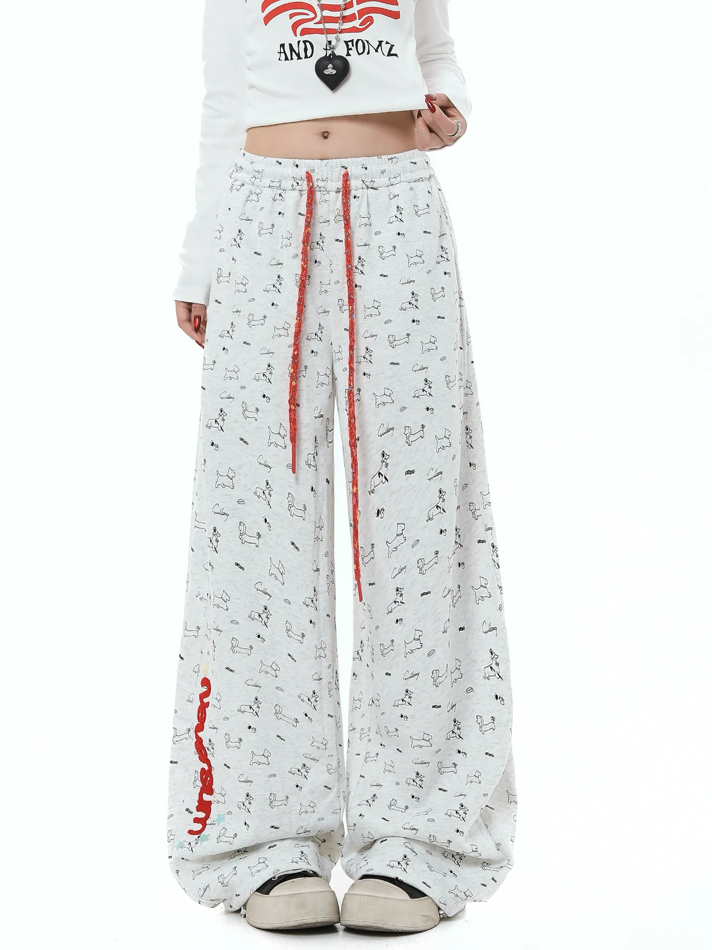 

Широкие брюки-палаццо с мультяшным принтом для женщин, повседневные, весна-осень, омолаживающие, свободные, стройнящие, длинные