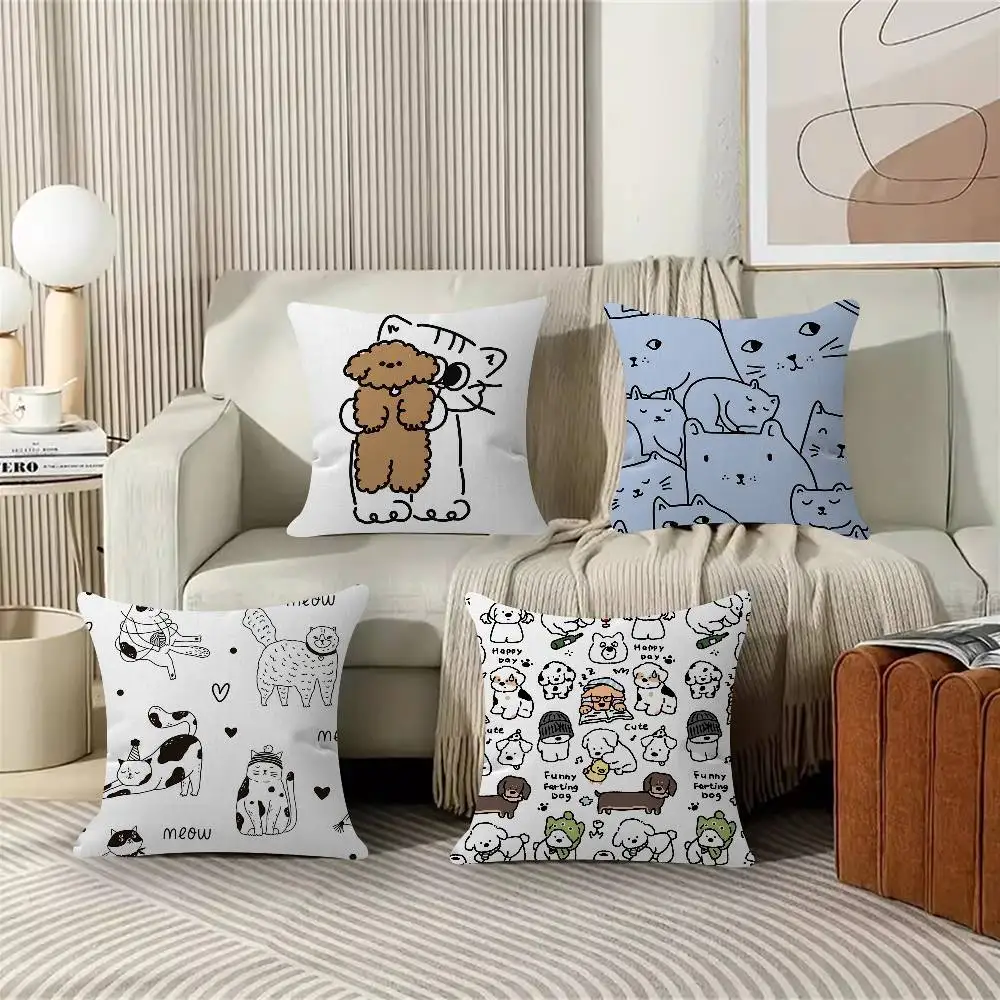 Cartoon Line Cat Do…