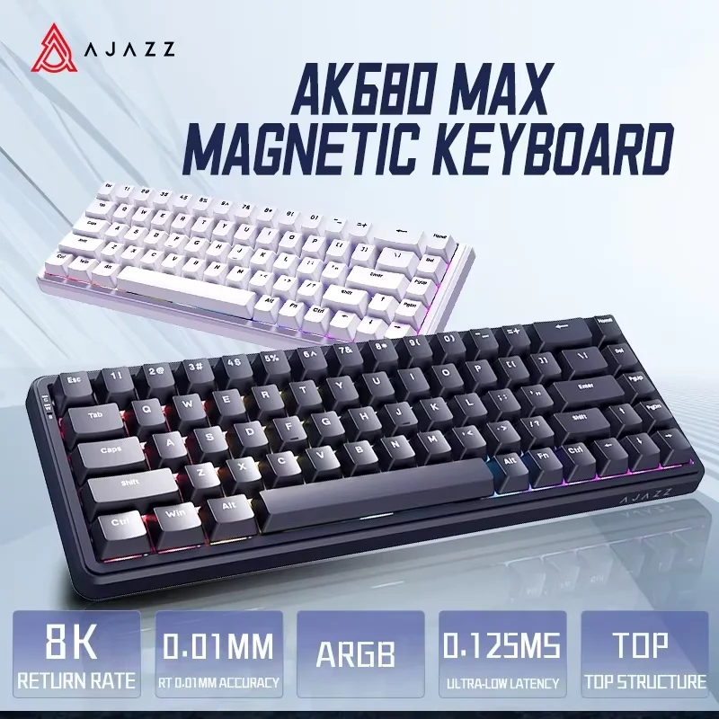 

AJAZZ AK680 MAX Механическая клавиатура HE Переключатель Холла 60% 8k/1K RGB Проводная/беспроводная игровая магнитная клавиатура с быстрым триггером