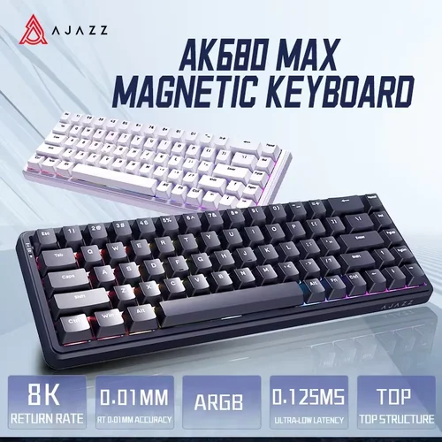 Teclado mecánico AJAZZ AK680 MAX, interruptor de efecto Hall HE 60% 8k/1K RGB, teclado magnético de disparo rápido para juegos con cable/inalámbrico