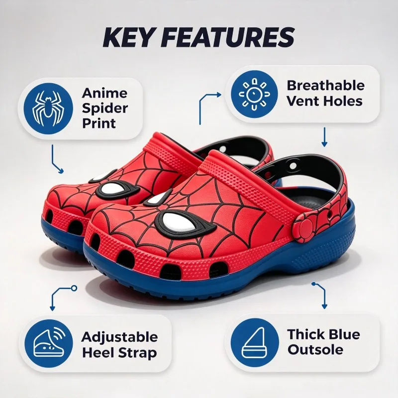 Crocs New Masked Spider-Man Second Generation Joint Hole Shoes Outdoor Non-slip Breathable Sandals Beach Shoes view 4