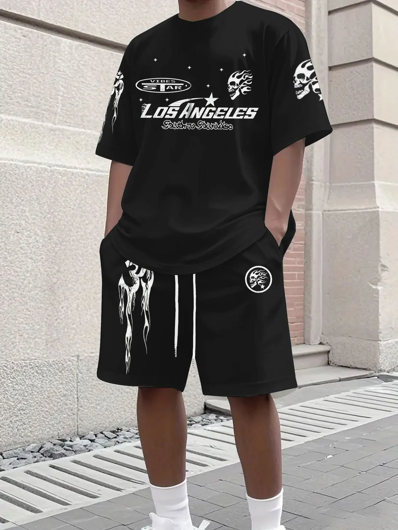 

Summer 2025 new men's casual and fashionable outdoor men's wear with letter and star print patterns