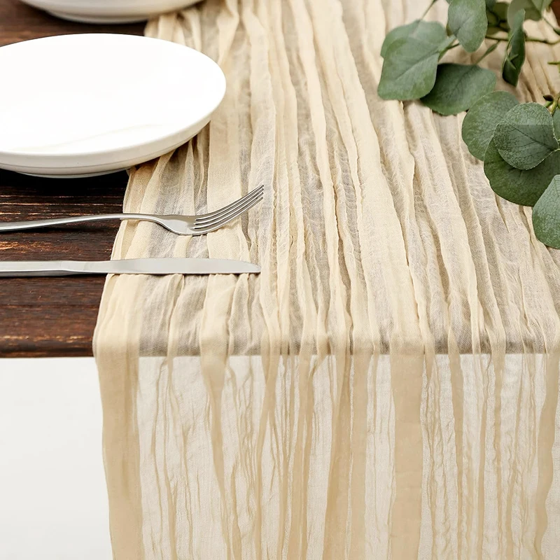 Semi-Sheer Gauze Table Runner Sage Cheesecloth Table Setting Dining Vintage Wedding Party Festival Banquets Arches Cake Decor