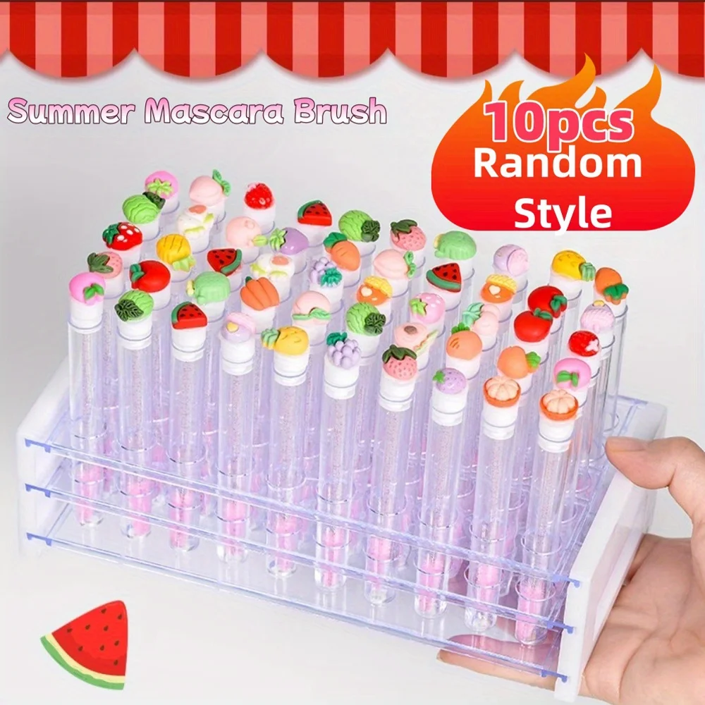 Zestaw 10 szt. szczoteczek do rzęs Fruit Collection, szczoteczki wielokrotnego użytku do rzęs, tubki, spoolies, szczoteczki do przedłużania rzęs, aplikatory, narzędzia do makijażu