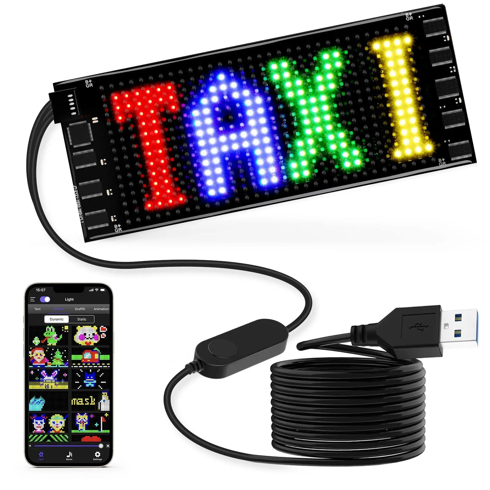 

LED Sign for Car 7''x3''Flexible LED Matrix Panel USB 5V Bluetooth Application Control DIY Programmable Scrolling Sign for Party