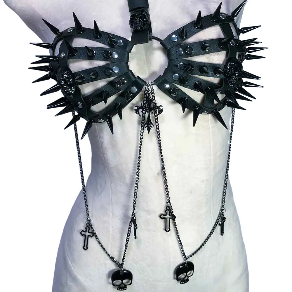Goth Tops Grunge Emo Clothing Teens with Spikes Rave Outfits Gothic Tank Punk Mini Rock Clothes Y2K T-shirt Festival Bra Cyber