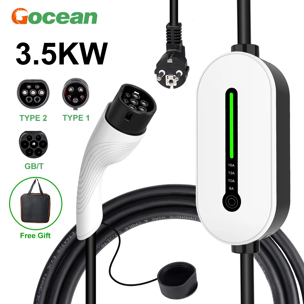 

Portable EV Charger Station 3.5kw 16A Type 2 Type 1 GBT EV Charger With EU Plugs EVSE Electric Vehicles Charging Stations