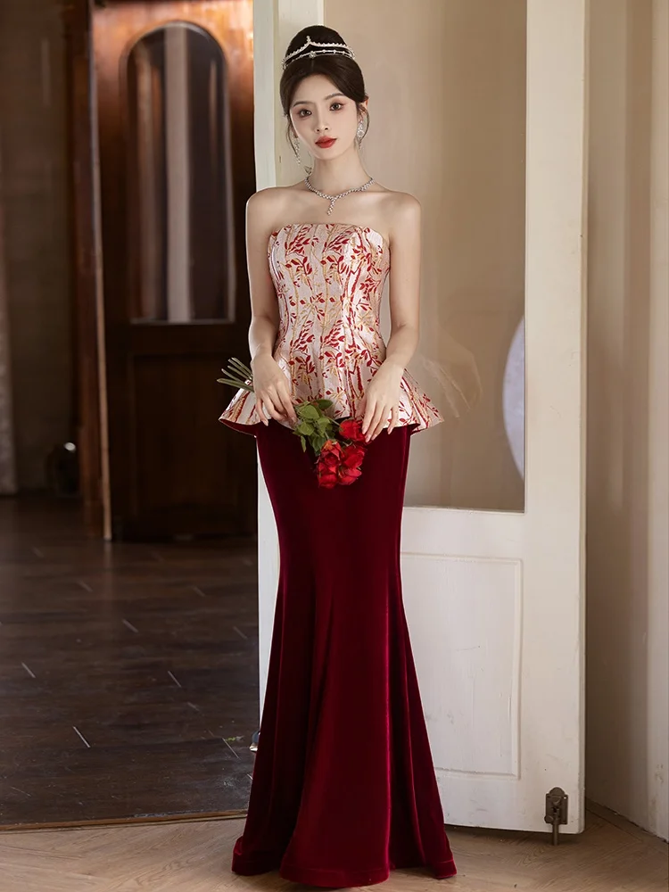 

Elegant Red Chinese Style Wedding Dress New 2026 Bridal Evening Gown Fish Tail Skirt Luxury Sensation Wedding Dress