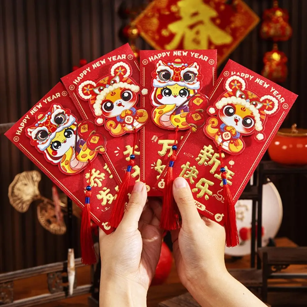 6pcs Chinese Style 2025 Snake Year Red Envelopes Traditional Hongbao Lucky Money Bags Blessing Good Luck Red Packet Bonus