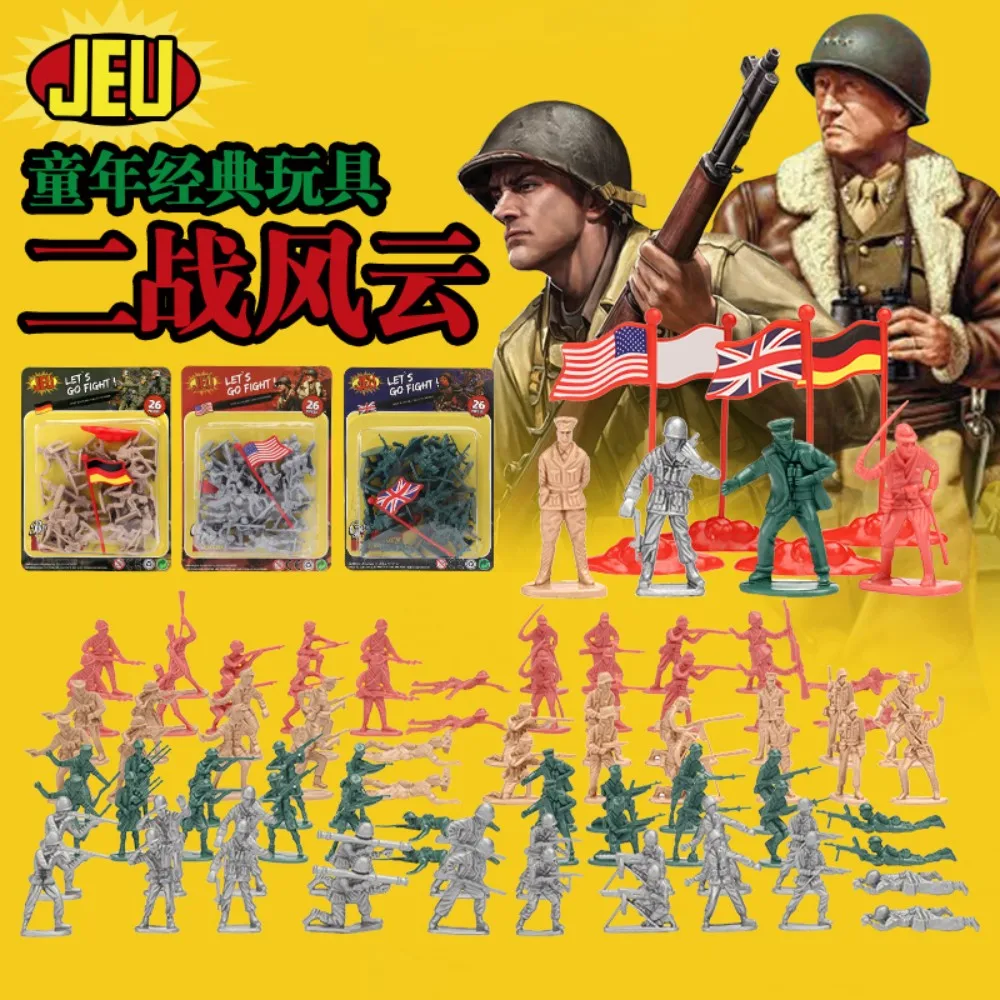 ViiKONDO Army Men Toy Military Action Figure WWII Battlefield Plastic Soldier 10 Poses Troops 26pcs with Flag Wargame Kid Gift