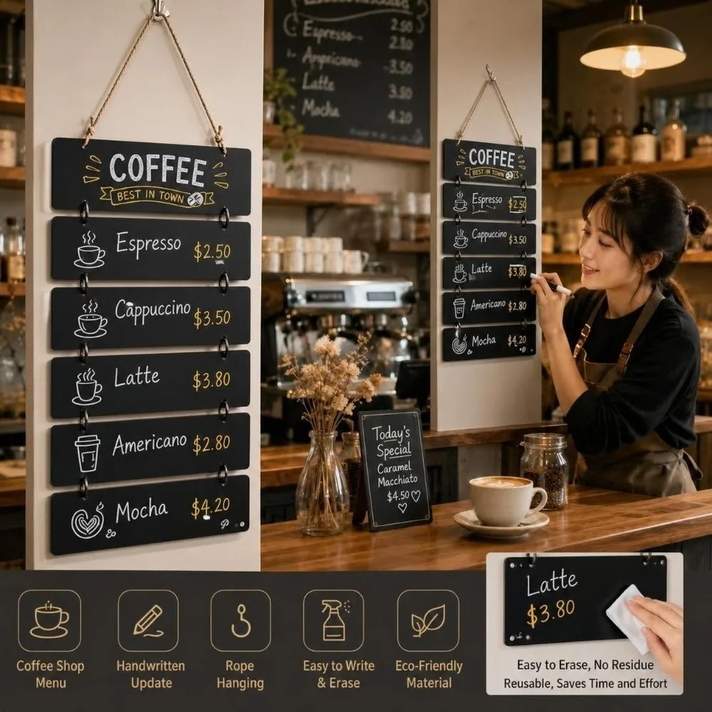 With Jute Rope Hanging Chalkboard Sign Multi-Linked Reusable Blackboard Erasable Hanging Blackboard Cafe Restaurant Home Decor