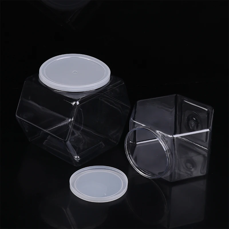 Portable Transparent Hexagonal Candy Cookie Jar Plastic Packaging Jars Sealed With Lid Food Storage Container Kitchen Supplies