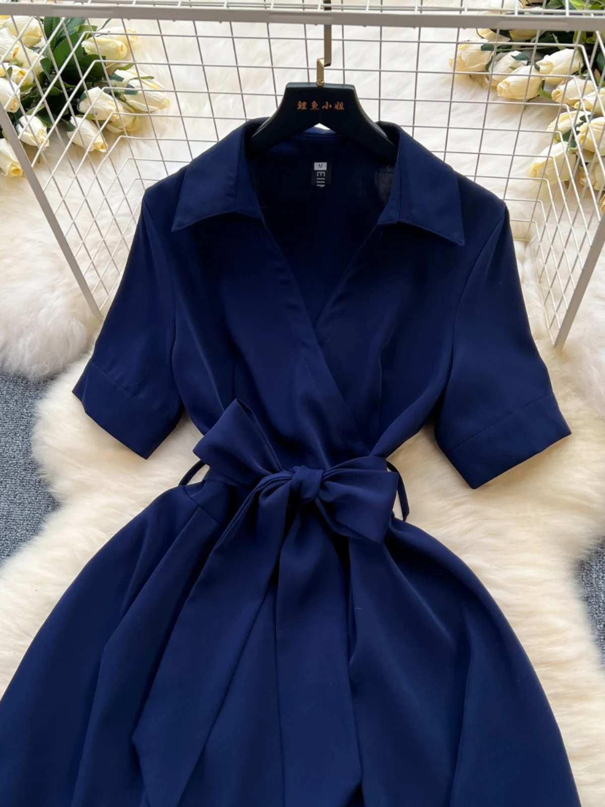 2024 New Commuter Women's Dr Ele Tie Waist ort Sve Long Skirt Korean Sle High Waist A-Line Midi Dr