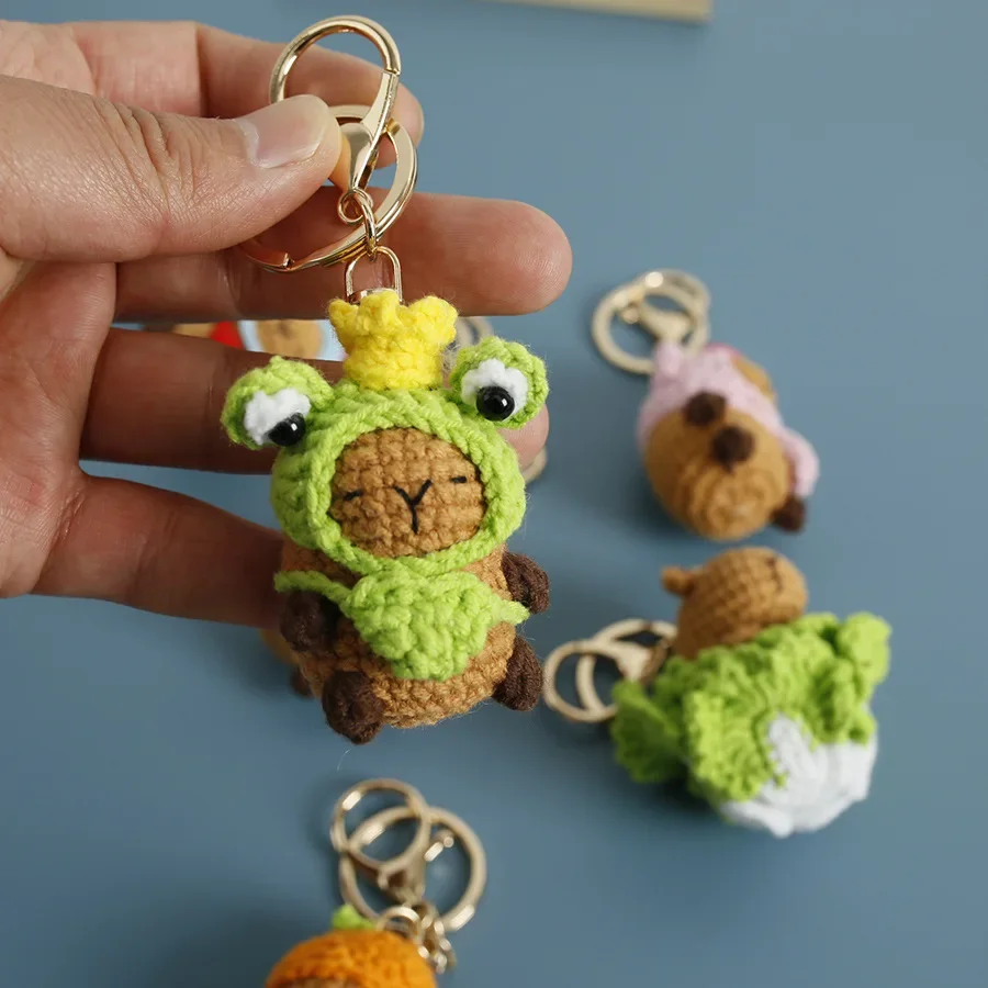 Funny Capybara Doll Crochet Keychains Creative Knitting Cartoon Capybara Keyrings Cute Animal Doll Knitted Keychain For Car Keys