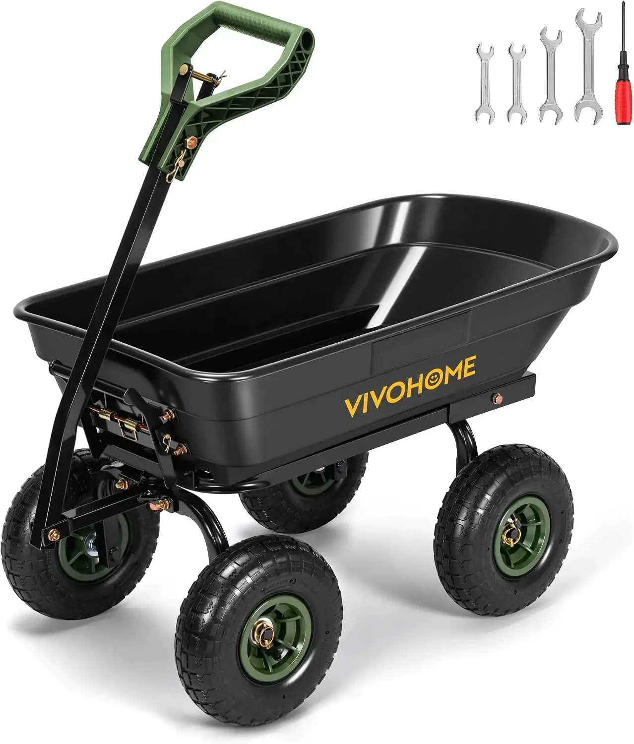 660lbs Wheelbarrow Dump Garden Cart with 2-in-1 Convertible Handle | Attach to ATV or Tractor, 10