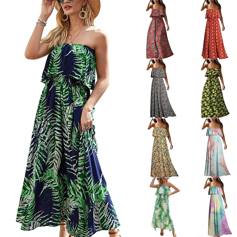 2024 Europe and the United States spring and summer new women's dress print sleeveless chest holiday beach dress women