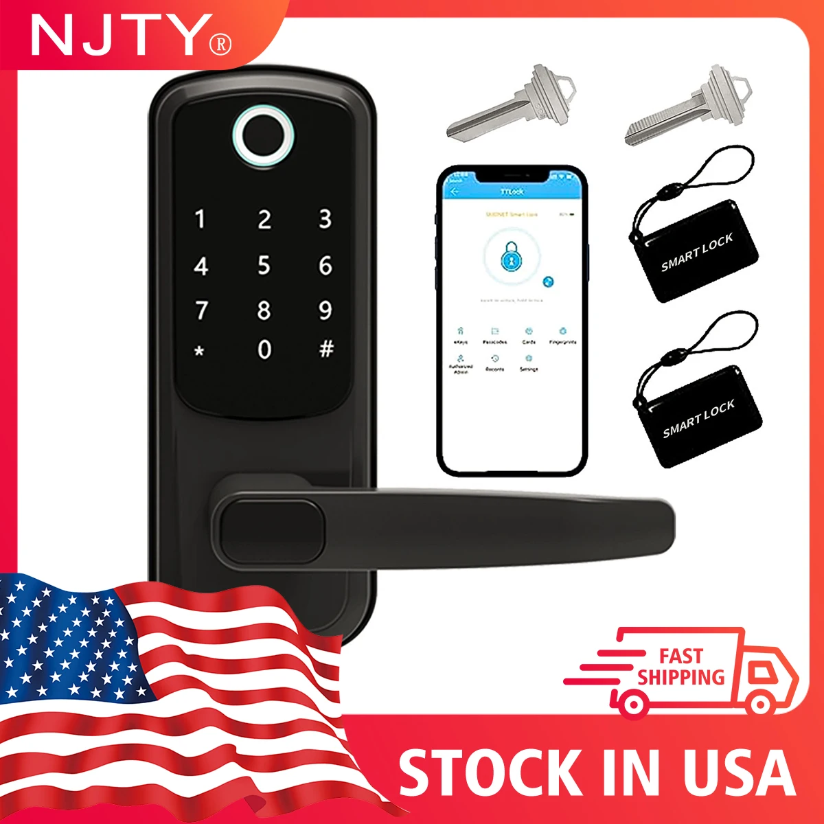 

Wifi Electronic Smart Fingerprint Door Lock With Biometric Fingerprint Password Keypad Key NFC APP Unlock, TTLOCK Control HOME