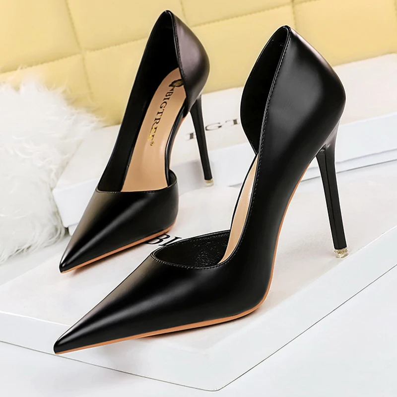 BIGTREE Shoes Women Pumps Sexy Party Shoes Pu Leather High Heels Women Shoes Stiletto Luxury Banquet Shoes Ladies Plus Size 43