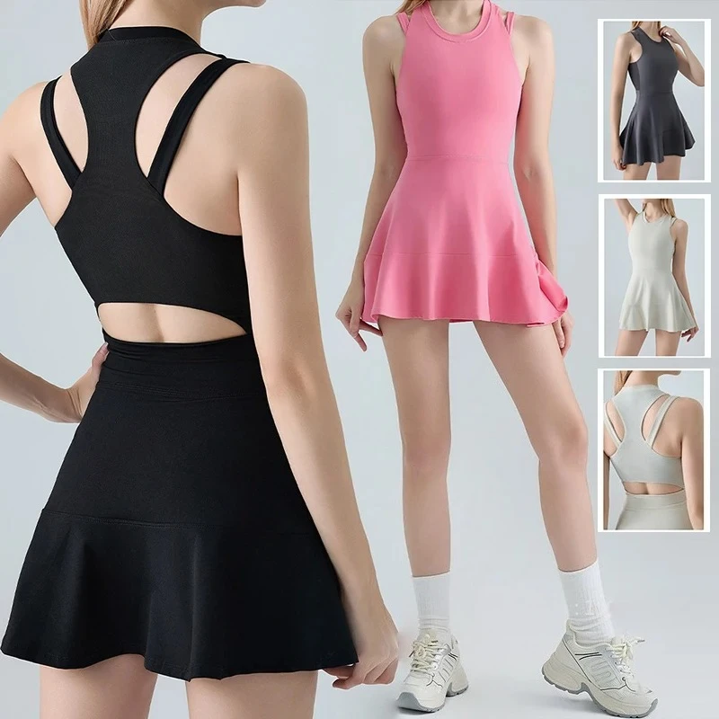 

Tennis Dress One-Pieces Women Slim Hollow Out Golf Skorts Sleeveless Badminton Tracksuits Ladies Workout Tennis Dresses