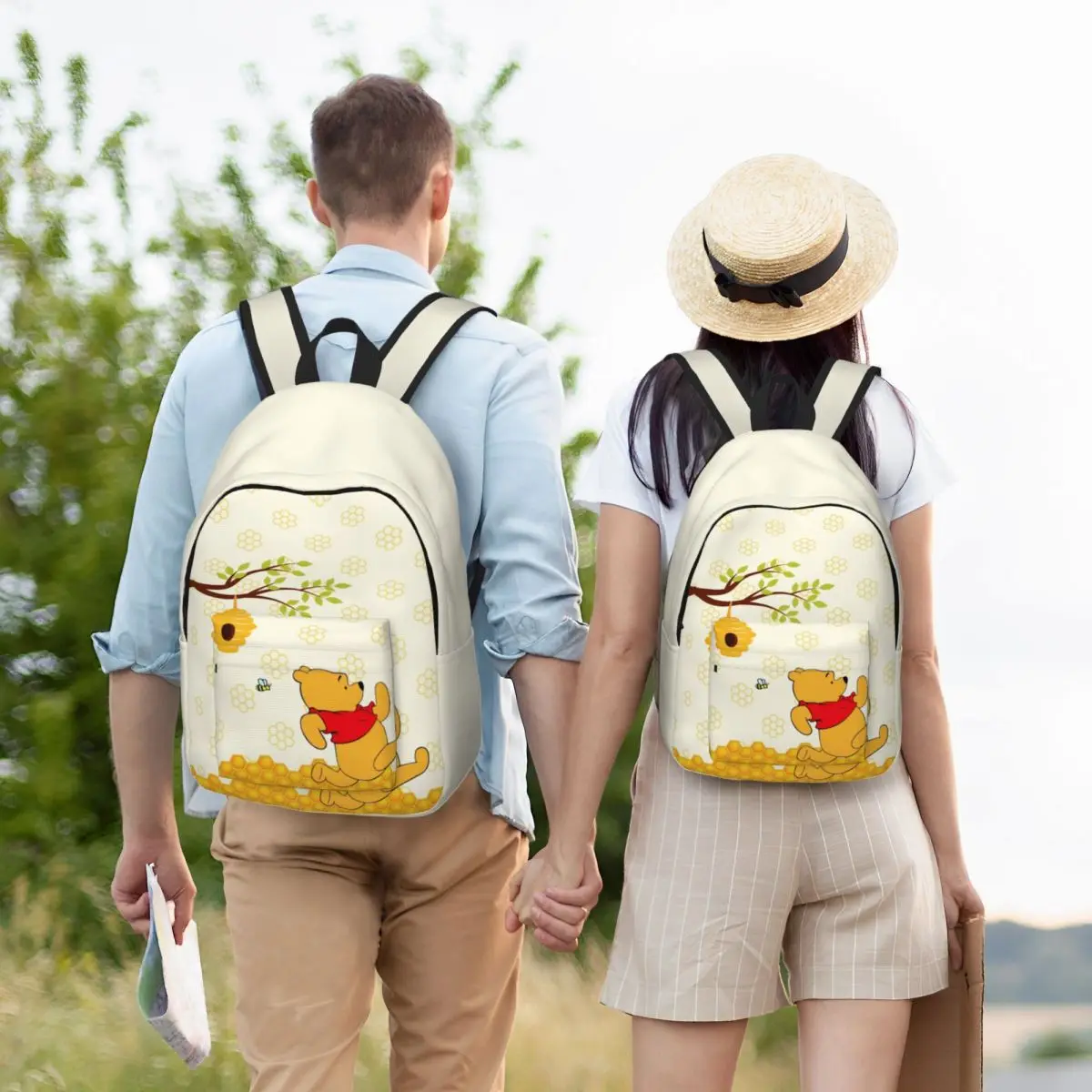 Custom Winnie Pooh Bear Cartoon Travel Canvas Backpack Women Men School Computer Bookbag College Student Daypack Bags