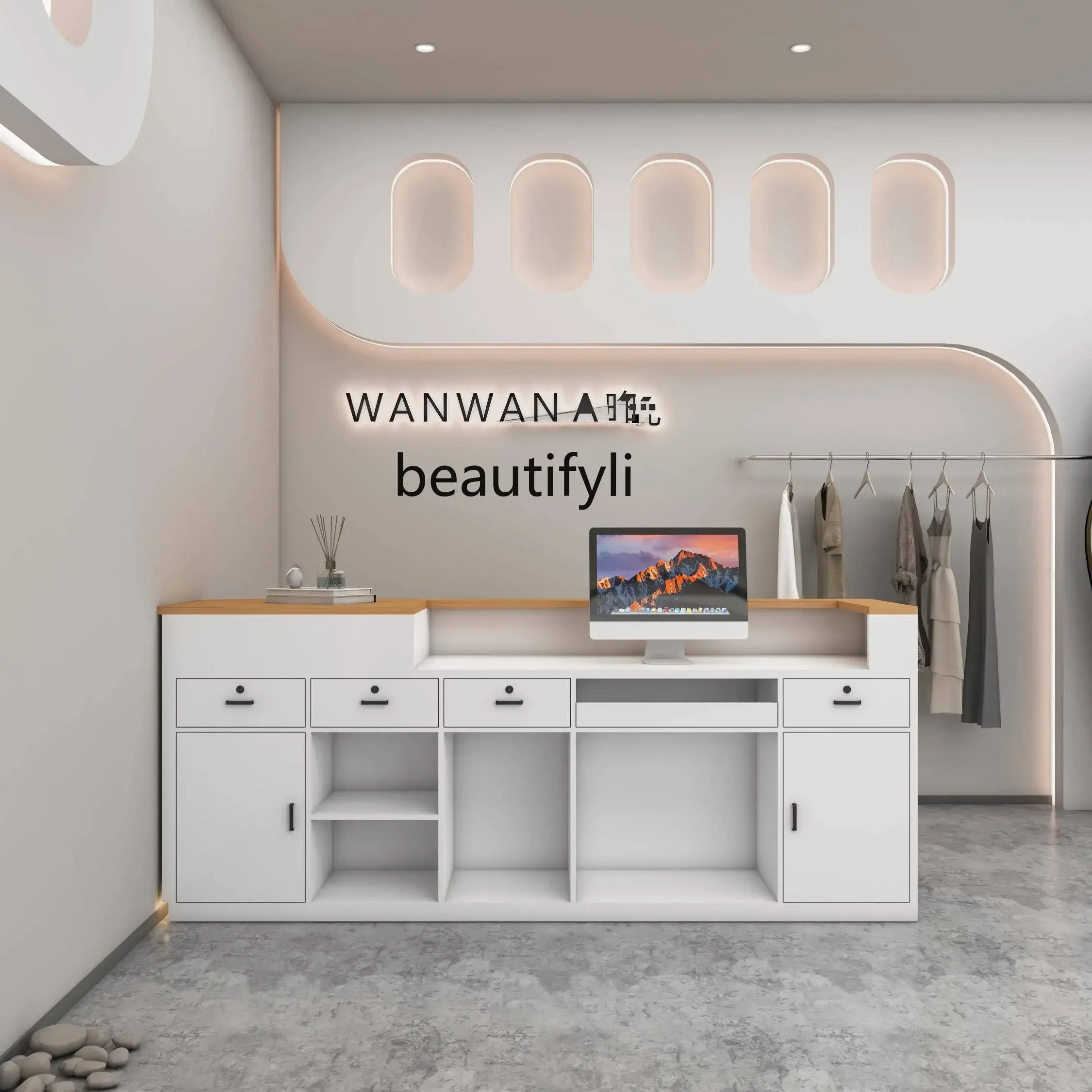 JJ45 ss L178Clothing store checkout page Simple modern store Small paint reception desk Beauty salon front desk