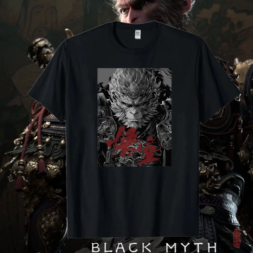 Black Myth Wukong Art Men Essential High Quality T-Shirt 6 Eared Macaque Game Unisex Chinese Mythology Summer Short-sleev Tops