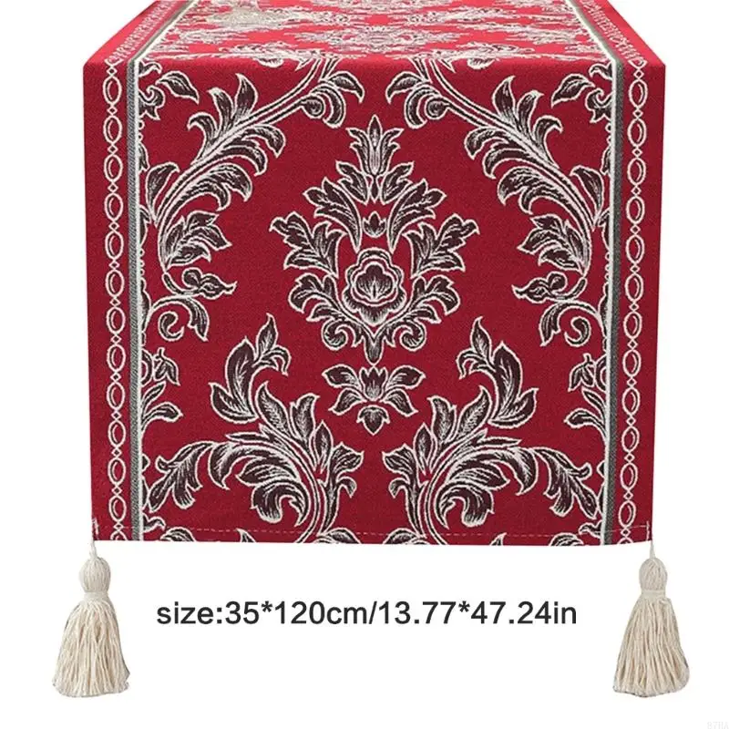 Ethnic Tablecloth Artistic Dining Table Runner Table Cover Decorative Fringed Edges Polyester Fabric Cloth 87HA