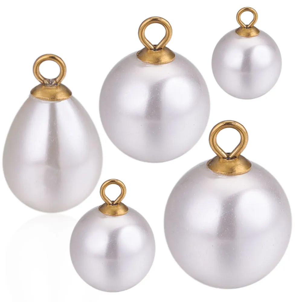 10pcs 8/12/14/16MM White Round Drop Imitation Pearls Earrings Charm Beads Stainless Steel Pendant for Jewelry Making Wholesale